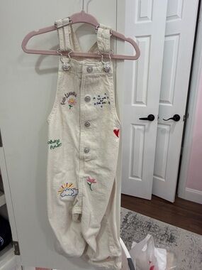 Zara Cream Embroidered Kids Overalls with Colorful Patches